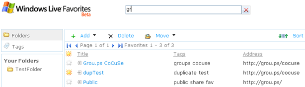Abbildung 3.2.2.a : Windows Live Favorites - Suchergebnis