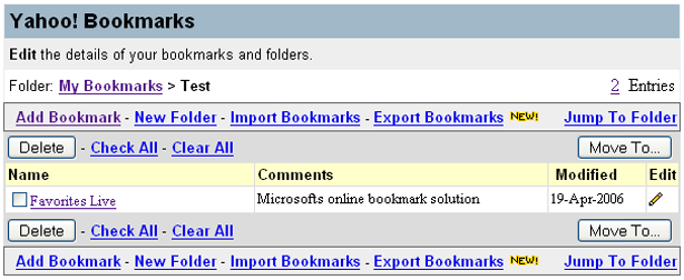 Abbildung 3.2.2.b : Yahoo Bookmarks -  bersicht