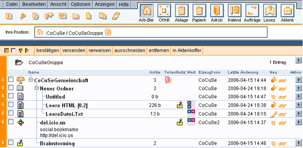 Abbildung 3.3.1.a : BSCW - Gemeinsamer Arbeitsbereich
