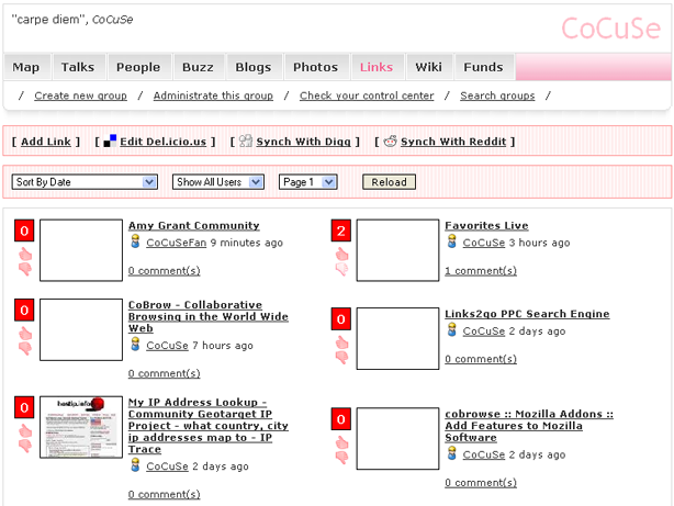 Abbildung 3.3.3.a : Grou.ps -  bersicht der Links