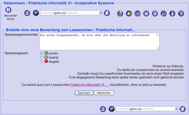 Abbildung 4.5.1.a : CoCuSe - Formular zur Erstellung eines Bewertungskommentars